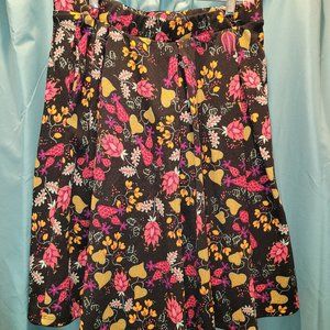 LuLaRoe Madison Skirt Large L Black Floral A Line Knee Length